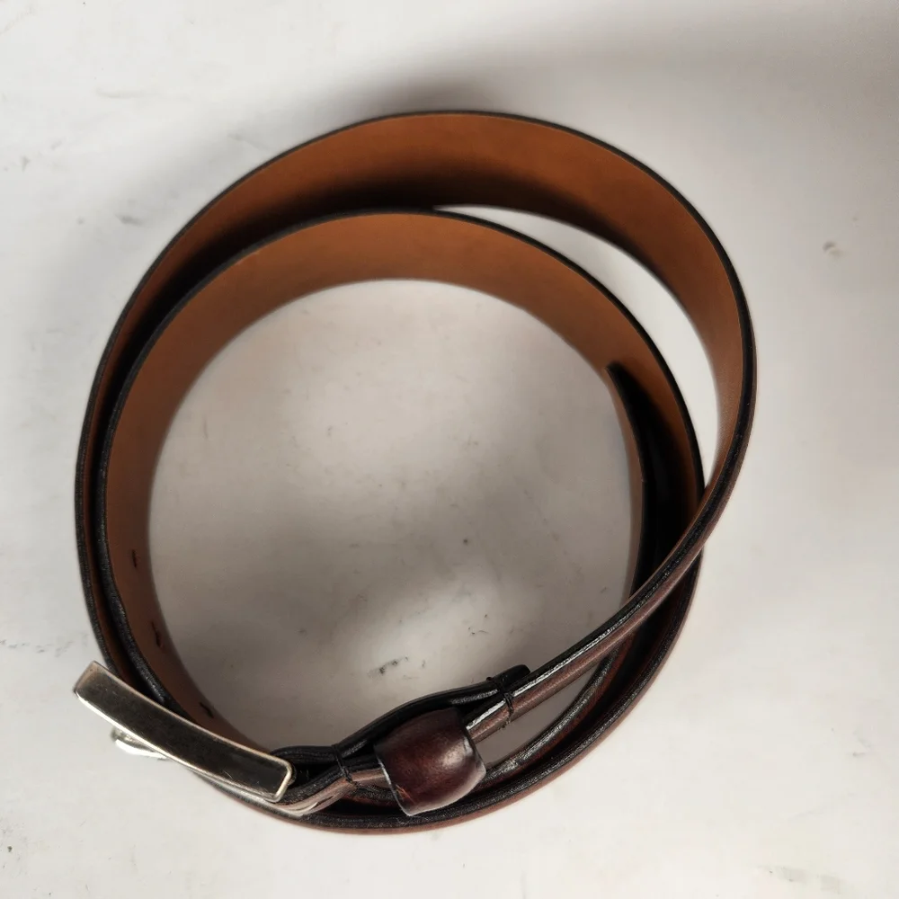 NORDSTROM Belt Men's Shop Size 40 Brown Leather Made USA Silver Buckle 1.5 Width